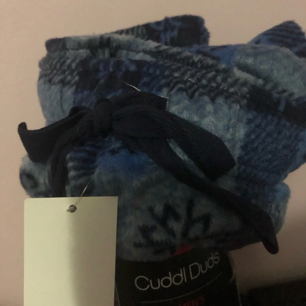 Cuddl Duds Men’s Cozy Sleep Pant - Blue Plaid with Snowflakes